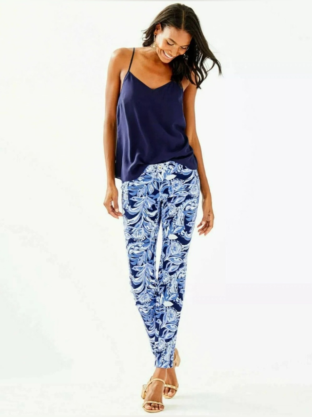 Like New Lilly Pulitzer Kelly Skinny Pants High Tide Navy You're The Zest Sz 8 - Picture 2 of 8